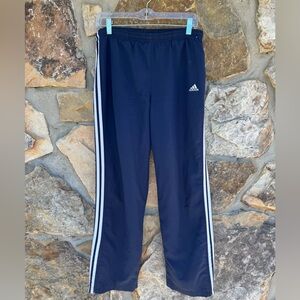 adidas Women’s Navy Blue Track Pants with White Side Stripes 29in inseam Flaws